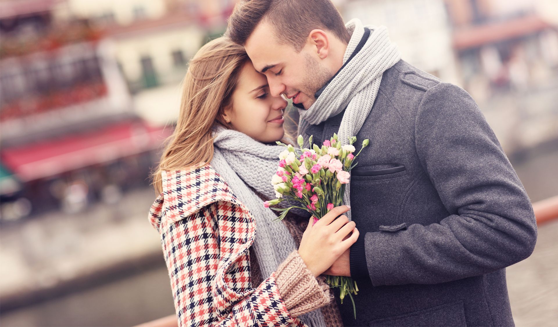 Jonathan Abrahams — Romantic couple holding bouquet in winter scarves in Los Angeles